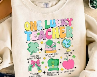 One Lucky Teacher png, St Patrick Day png, Shamrock png, St Patrick's png, Retro Clover png, Coquette Patrick's Day Teacher Png, Teacher png