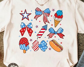 Patriotische amerikanische Bögen PNG-Datei, 4. Juli, Rot und Blau, Kokette Bögen Png svg, Trendy Ästhetisches Shirt-Design, Bänder Png