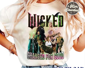 Vintage Wicked Changed For Good Digitale png-download, trotseer zwaartekracht bezemsteel toverstaf png, wizard film fan shirt ontwerpen