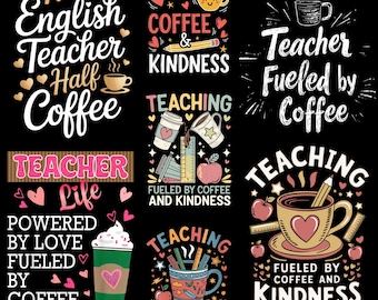 Teacher Fueled by Coffee PNG Bundle, Funny Teacher PNG, Leopard Back to School Sublimation Design