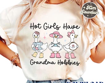 Sublimation PNG de filles chaudes ont des loisirs de grand-mère, fichier DTF de chemise à tricoter drôle d'oie, téléchargement numérique