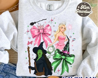Wicked Changed For Good PNG, Pink & Green Coquette Wizard Musical Png, Elphaba And Glinda Sublimation Design