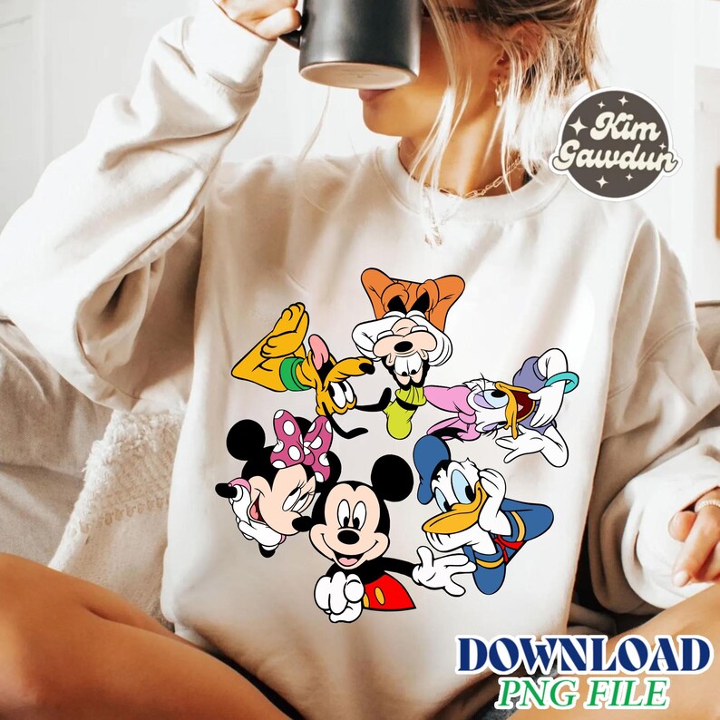 Retro Mickey Mouse and Friends Signatures Png File, Disneyland Characters Magical Digital Download, Disneyworld Mouse Head Png, Mikey & Co image 4