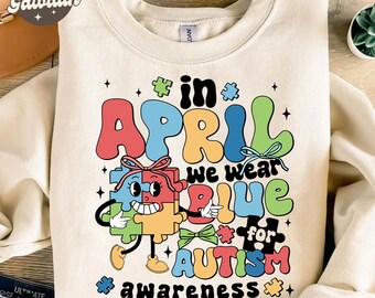 Autism Awareness In April We Wear Blue Png, Retro Autism Bow PNG, Autism Mama PNG, Autism Advocate Png, Special Education,Neurodiversity Png