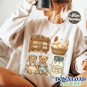 Mormor Core PNG, Höna i boet PNG, Vintagestil, Cottagecore PNG, Mormorströja Design, Second Hand Decor PNG Digital Nedladdning, Trendig Design