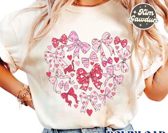 Cuore di San Valentino Coquette PNG, San Valentino da ragazza PNG, Maglietta di San Valentino con fiocco a forma di cuore PNG, San Valentino alla moda PNG, Confezione da 2