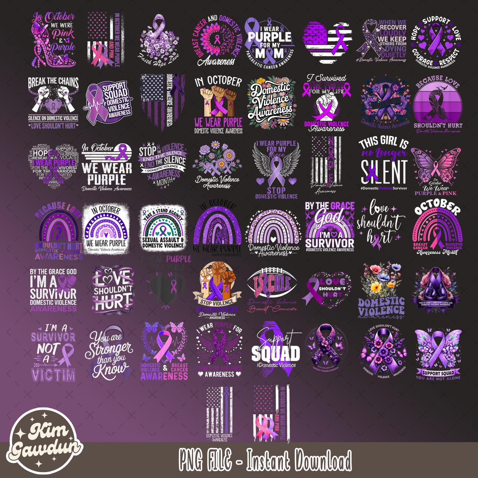 50+ Designs Domestic Violence Awareness Png Bundle, Purple Ribbon Png ...
