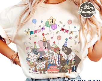Personalized Name Age Disney Birthday Png, Disney Couple Fox and Bunny Birthday Present Gift, Disneyland Family Tee Design