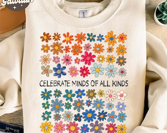 Celebre las mentes de todo tipo, camiseta PNG, neurodiversidad PNG, conciencia del autismo PNG, TDAH PNG, regalo de aceptación del autismo para personas especiales, mamá autista