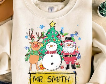 Personalized Christmas Squad Png, Christmas Kids Name, Kids Christmas Png,Christmas Png, Santa, Snowman,Reindeer, Christmas Tree Brushstroke