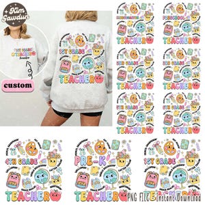 Bundle Custom Grade Teacher Png, Back to School Png, Teacher 1st/2nd/3rd Grade Designs, Retro Teacher Team Shirt, First Day Of School Png