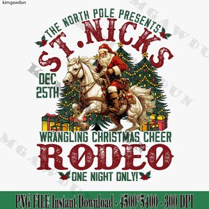St. Nick's Rodeo PNG, Vintage Christmas Cowboy Santa PNG, Western ...