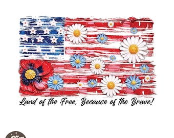 American Flag Floral PNG, Patriotic Wildflower USA Sublimation Design, Boho 4th Of July Shirt Graphic, Poppy And Daisy Flag PNG