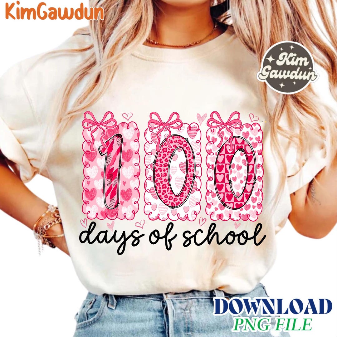 100 Days of School PNG Design Sublimation DTF, Coquette 100th Day of ...