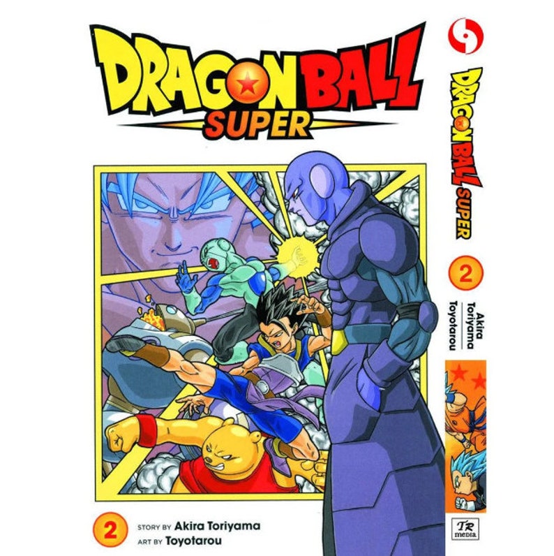 K&ouml;nnte beinhalten: Dragon Ball Super Manga Band 2 Cover mit einem blauen, gr&uuml;nen und gelben Charakter mit einem roten Stern auf gelbem Hintergrund. Der Text "Dragon Ball Super" ist in gro&szlig;en, fetten Buchstaben. Die Nummer "2" befindet sich in der unteren rechten Ecke.