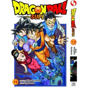 K&ouml;nnte beinhalten: Dragon Ball Super Manga Band 19 Cover mit Goku, Vegeta, Gohan und Pan in einer farbenfrohen Weltraumszene. Der Covertext lautet "Dragon Ball Super" und "Akira Toriyama Story by Toyotarou Art by".
