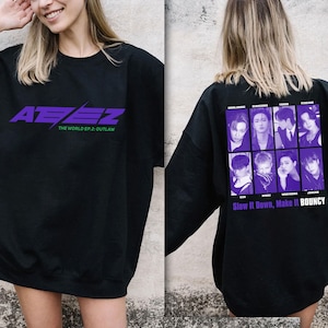 Vintage Ateez Bouncy Sweatshirt, ATEEZ Kpop Shirt, Outlaw Tee, Double Side Ateez World Tour 2023 Shirt,Ateez the World Ep2 Shirt,Ateez Shirt