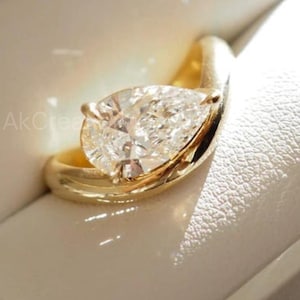 2 CT East West Moissanite Pear Cut Ring Unique Bridal Ring 18K Yellow Gold Solitaire Diamond Engagement Ring Solitaire Promise Wedding Ring