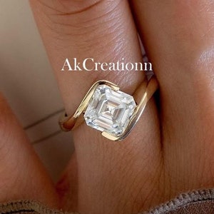 Pierścionek zaręczynowy z brylantem Moissanite o szlifie Asscher 1,5 CT, 14-karatowe żółte złoto, obrączka ślubna, prezent rocznicowy, pierścionek obietnicy dla kobiet