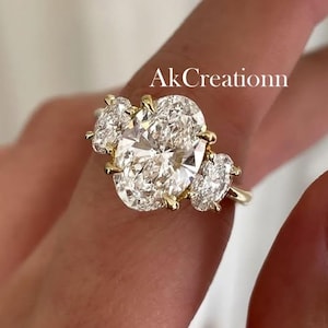2 CT Oval Cut Three Stone Moissanite Engagement Ring Anniversary Ring Vintage Three Stone Wedding Ring Trilogy Ring For Women