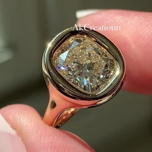 2CT Elegant Cushion Cut Diamond Engagement Ring Yellow Diamond Ring In 14k Solitaire Gold Bezel Set Statement Wedding Ring Perfect For Women