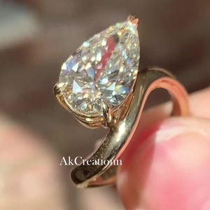 Anel de noivado de moissanite em forma de lágrima East West com corte pera de 1,5 CT, ouro maciço 14K, solitário, presente de aniversário, perfeito para mulheres