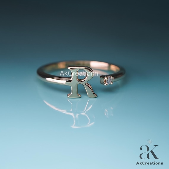 Letter Diamond Ring, Initial Diamond Ring, Letter Ring, Diamond