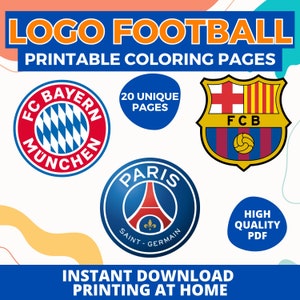 FOOTBALL Team LOGOS to COLOR - 20 Coloring Pages to Print Instantly !