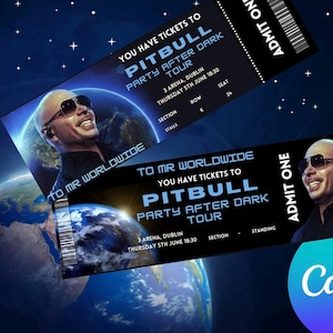 Pitbull Party After Dark Tour personalisierte Geschenkkarte X2 Überraschung Konzert enthüllen Muttertag Vatertag Geburtstag Digitaler Download
