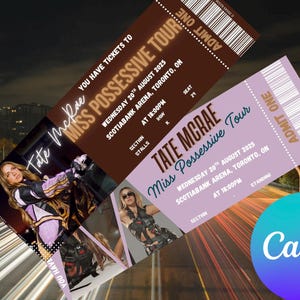 Personalisierte Veranstaltungsticket-Vorlage, bearbeitbare Canva-Vorlage, druckbare Konzertticket-Download-Karte Geschenk Digitaler Download Tate McRae