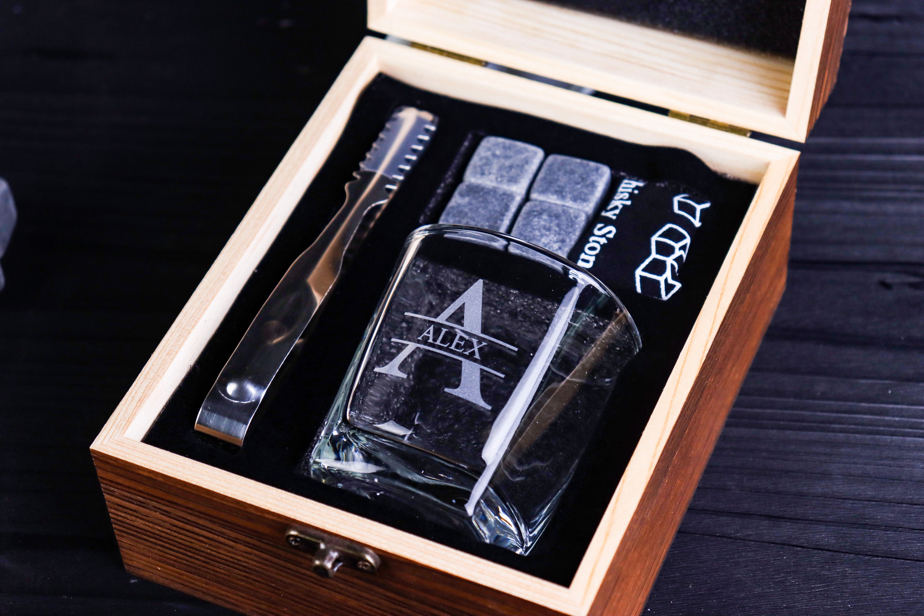 Whiskey Glasses Personalized Whiskey Box Whiskey Gift Chilling Stones Custom Whiskey Stones ...