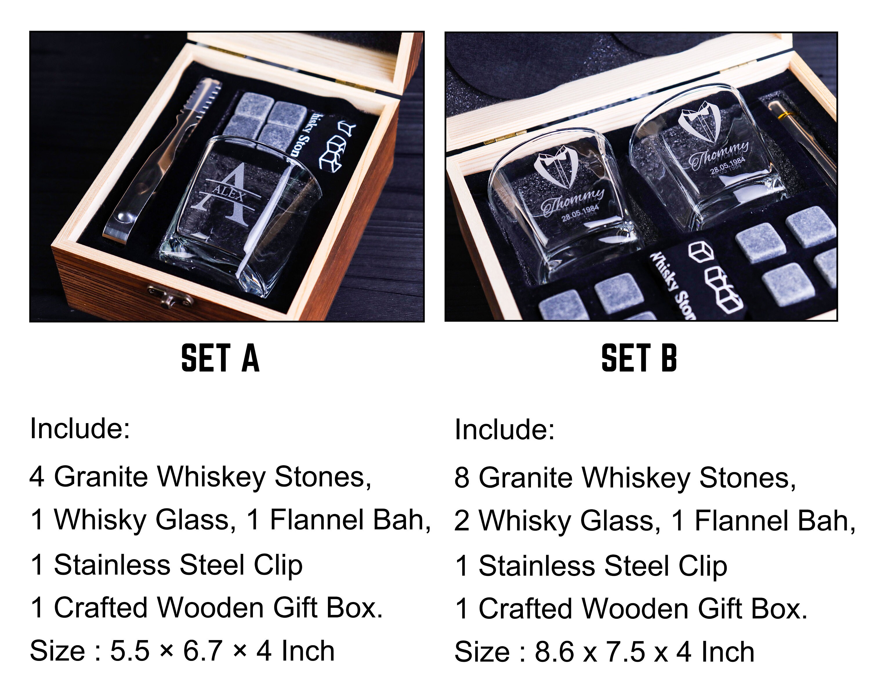 Whiskey Glasses Personalized Whiskey Box Whiskey Gift Chilling Stones ...