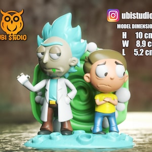 Rick e Morty Chibi / Statua di Rick e Morty stampata in 3D / Regalo per giocatori / Regalo fatto a mano / Figura in resina / Dipinto a mano
