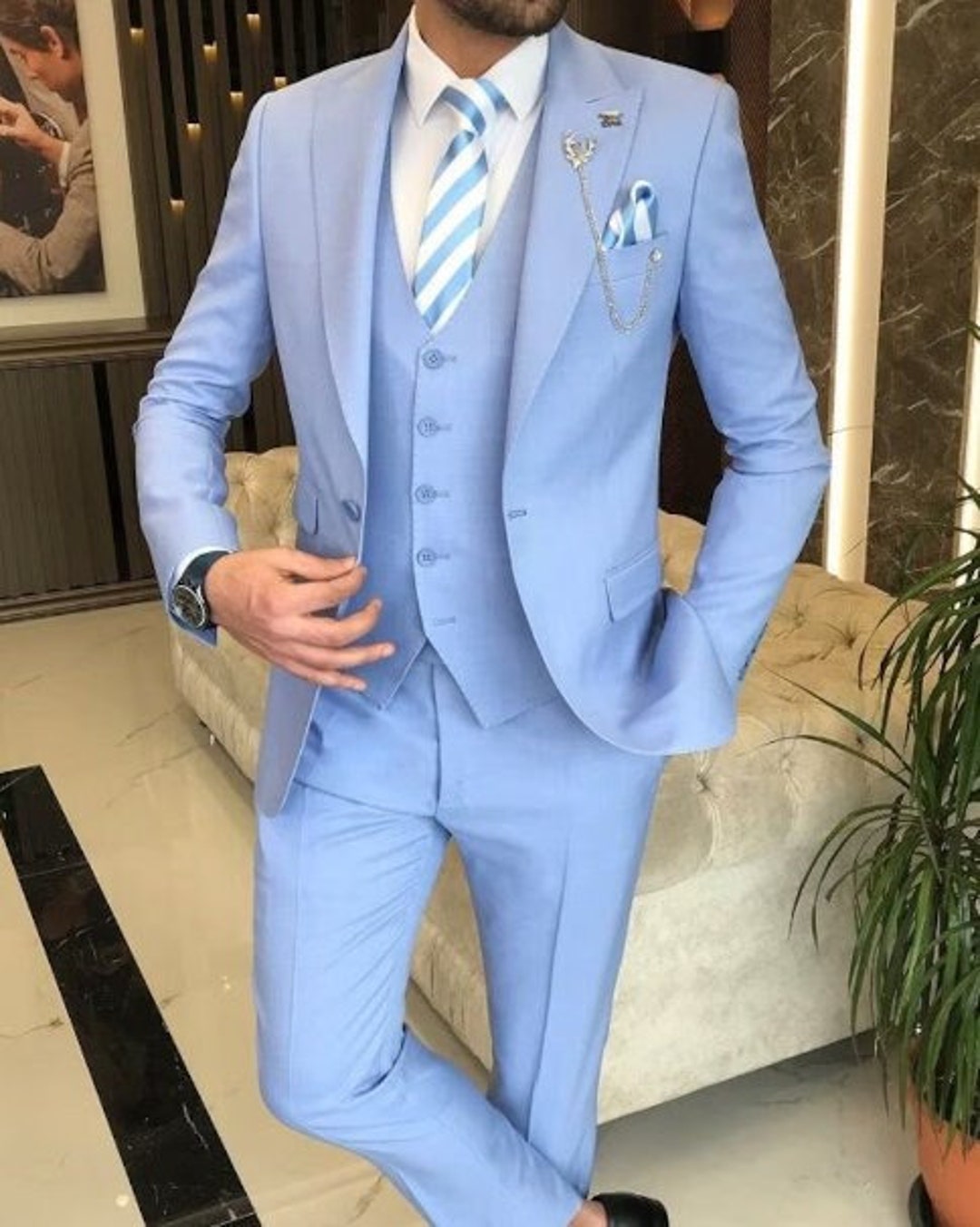 Men Sky Blue 3 Piece Suits Wedding Suit Grooms Wear Suit One Etsy Il 1080xN.5439075523 3w07