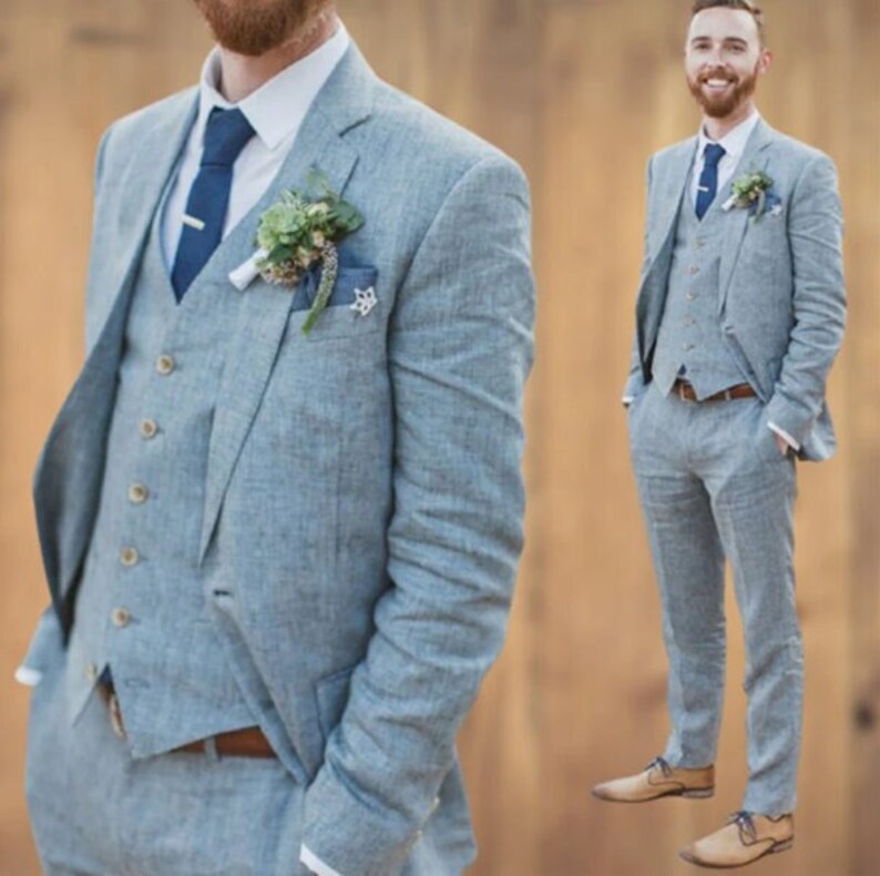 Men's Linen Blue Suit Slim Fit 3 Piece Dinner Suit's Etsy