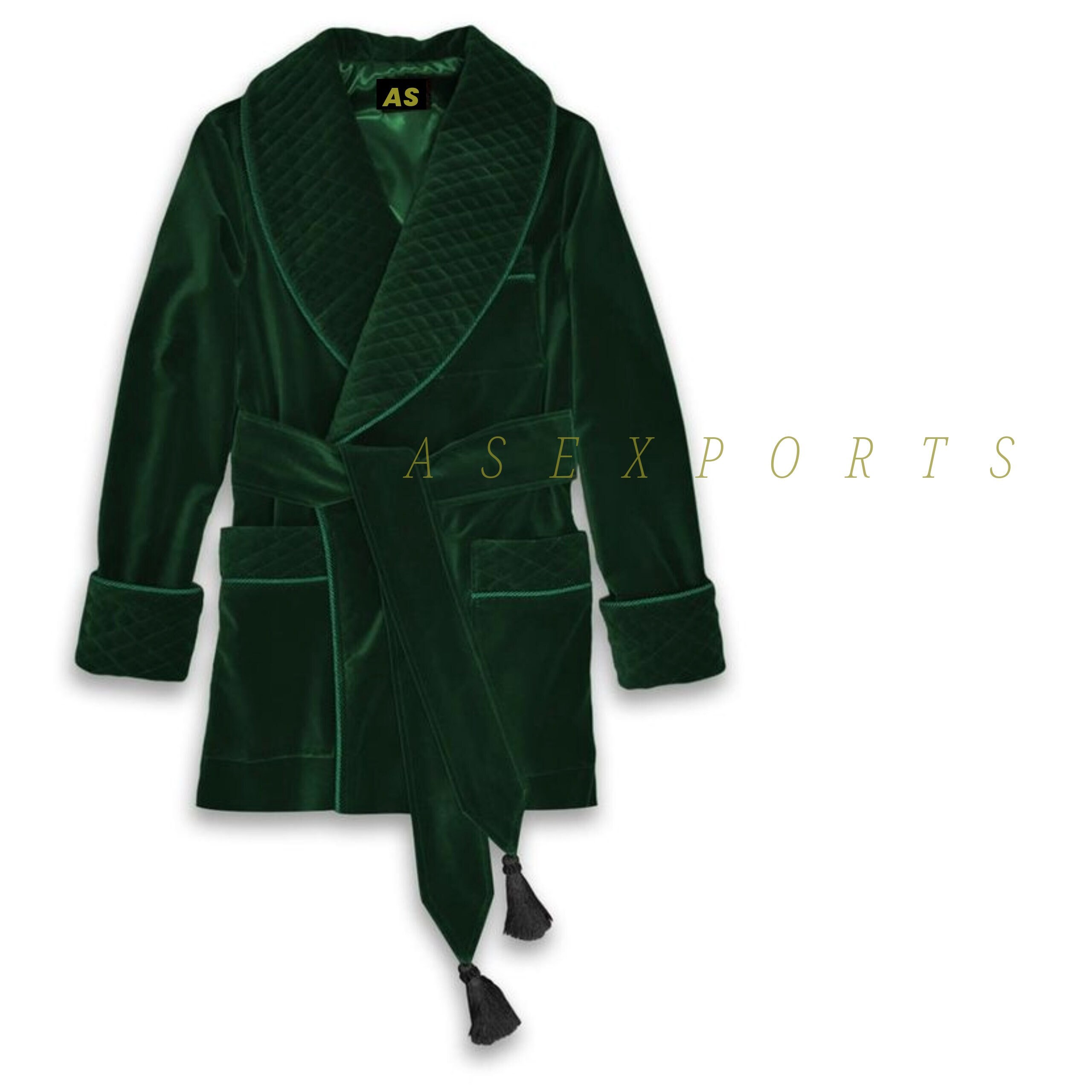 Men's Vintage Robes Green Smoking Jacket Quilted Lapel Etsy