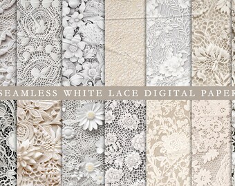 Seamless White Lace Digital Paper, Wedding Lace Digital Paper, Lace Pattern Digital Paper, Versatile Digital Paper