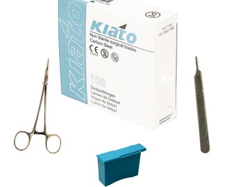 KIATO 4pc Craft Set of Non Sterile Attachments, Swann Morton Handle, Gripper, Waste Box/Foam Pad (Choose Type) Compatible with Swann Morton