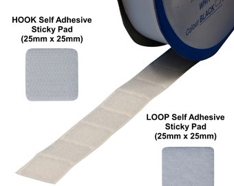 White Hook & Loop Stick On Self Adhesive Square Shape Pads Size 25mm