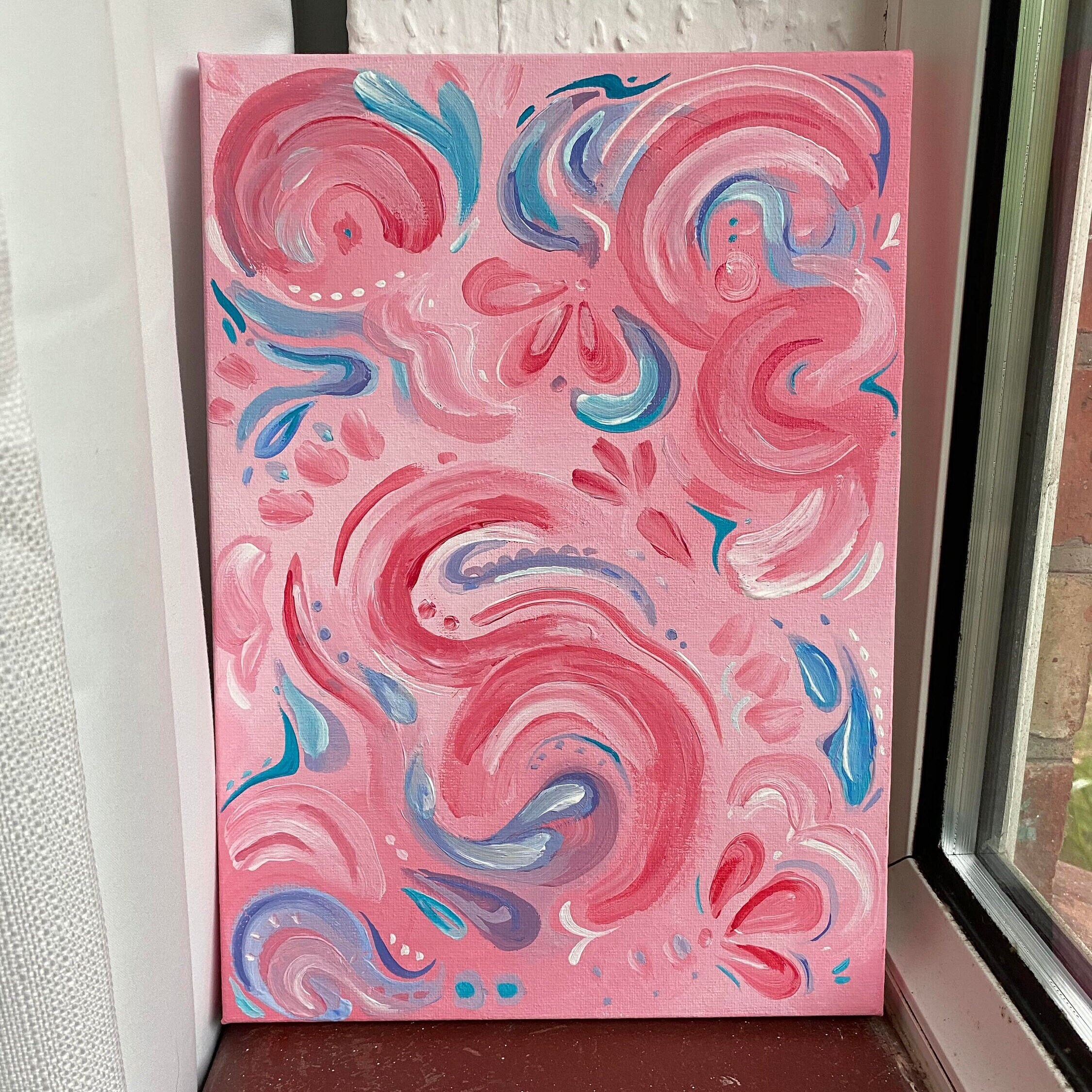 Original Abstract Painting Pink and Blue Abstract Wall Decor Etsy