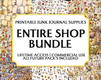 Entire Shop Junk Journal Bundle, Junk Journal Kit, Printable Vintage Ephemera, Scrapbook Supplies, Digital Download PDF Pack