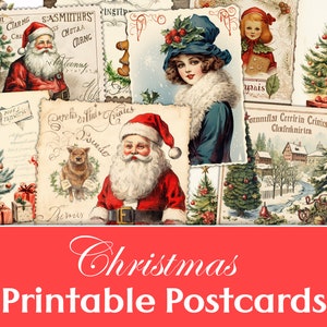 クリスマス ポストカード、印刷可能なクリスマス エフェメラ、ジャンク ジャーナル、カード、ATC、コラージュ シート、ヴィンテージ ポストカード シャビー、スクラップブック用品