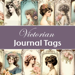 Junk Journal Victorian Tags, Victorian Journaling Tags, Junk Journal Kit, Journal Inserts, Printable Flower Tags, Roses, Vintage Shabby Tags