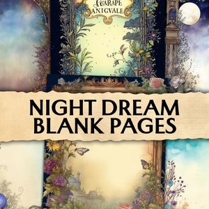 Junk Journal Night Dream Blank Pages, Wydrukowalne strony Shabby, Strony do dziennika, Papier do dziennika Junk, Papier do scrapbookingu, Zestaw artykułów piśmienniczych, Vintage