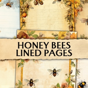 Junk Journal Honey Bees Lined Pages, Pages minables imprimables, Pages de journalisation, Junk Journal Paper, Scrapbook Paper, Papeterie Kit, vintage