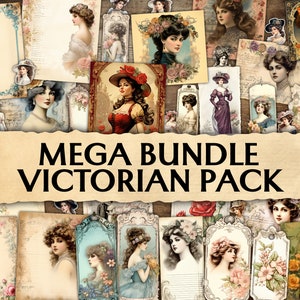 MEGA BUNDLE Paquete victoriano de diario basura, suministros de álbumes de recortes imprimibles, efímera, kit de diario basura, dama victoriana, rosas, damas vintage