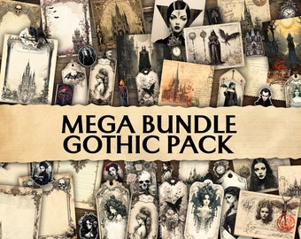 MEGA BUNDLE Junk Journal Gothic Pack, Printable Scrapbook Supplies, Ephemera Gothic Vintage, Junk Journal Kit, Gothic Shabby Witch Journal