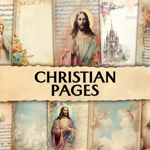 Junk Journal christelijke pagina's, afdrukbare shabby religieuze pagina's, journalingpagina's, junk journal papier, bijbels, katholiek, heilige geest, engelen