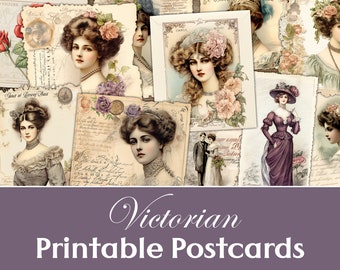 Cartões postais vitorianos, coisas efêmeras vitorianas para impressão, diário de lixo, cartão, ATC, folha de colagem, cartões postais vintage, rosas, senhora vitoriana, gasto