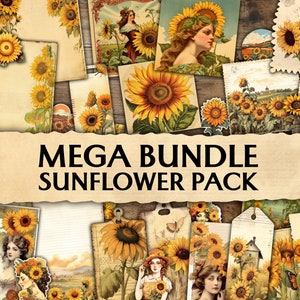 MEGA BUNDLE Junk Journal Tournesol Pack Imprimable Tournesol Scrapbook Fournitures Pages éphémères Tournesol Embellissement Tournesol Numérique DIY
